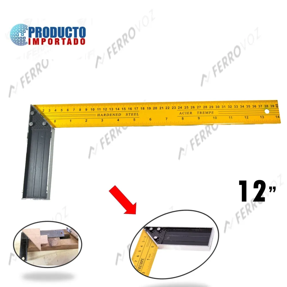 Alta Duración ESCUADRA ALUMINIO 12" AMARILLO