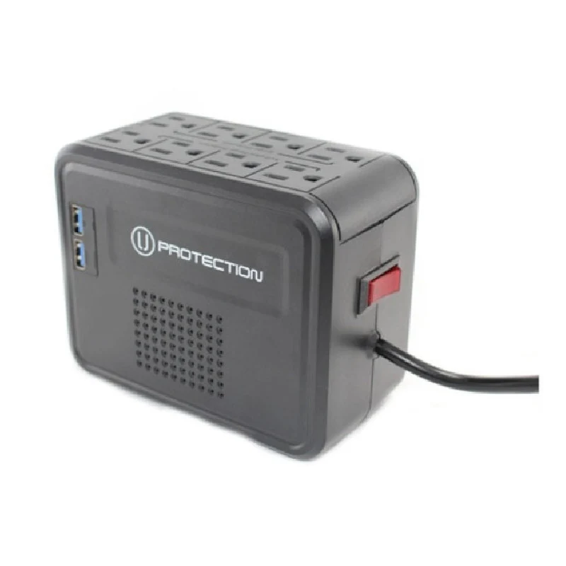 Alta Duración Protector de Voltaje Uprotection con 8 Tomas y 2 Puertos USB - 1200VA de Potencia