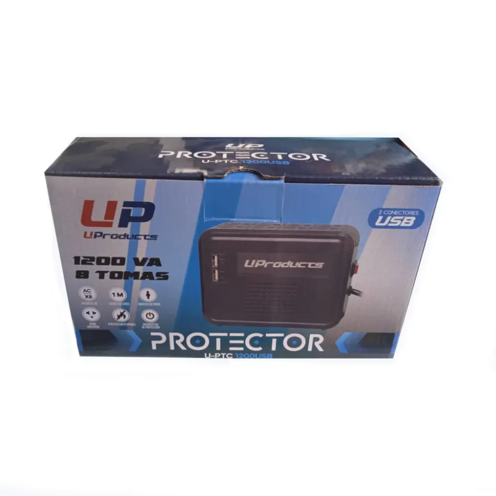 Alta Duración Protector de Voltaje Uprotection con 8 Tomas y 2 Puertos USB - 1200VA de Potencia