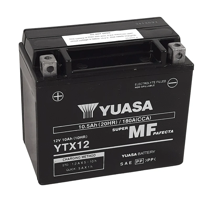 Baterí YUASA W/C activada de fábrica sin mantenimiento - YTX12 (FA) para Dispositivos de Alto Consumo