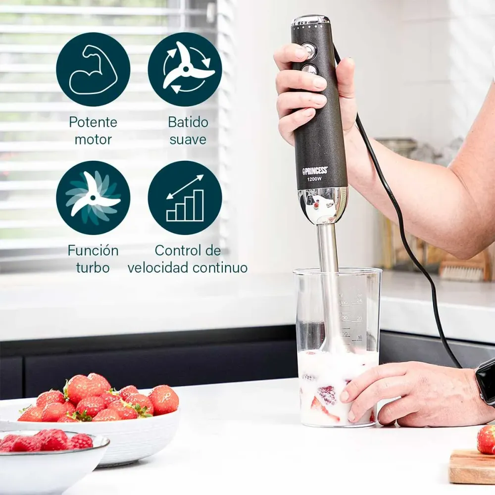 Batidora de mano Princess 221229 1200W con vaso medidor inox con Cargador Incluido