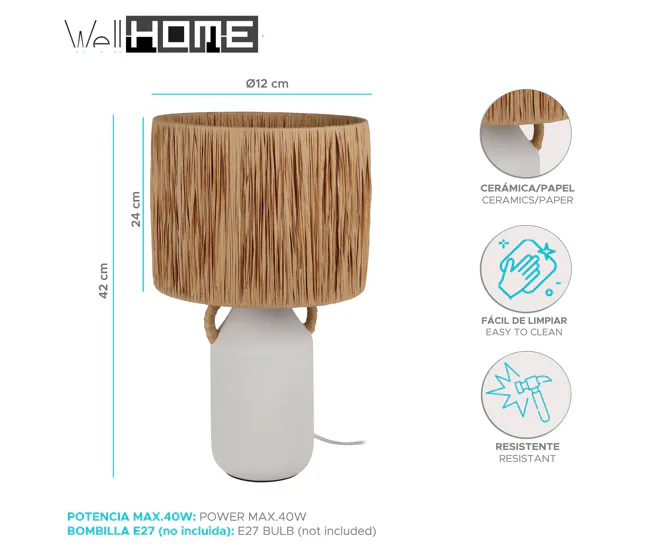 Certificadas CE Well Home Lampara de mesa en ceramica 12x29cm