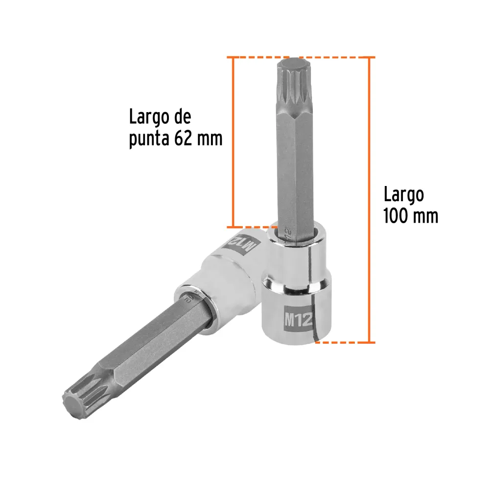 DADO PUNTA LARGA BRISTOL M12, CUADRO 1/2', TRUPER