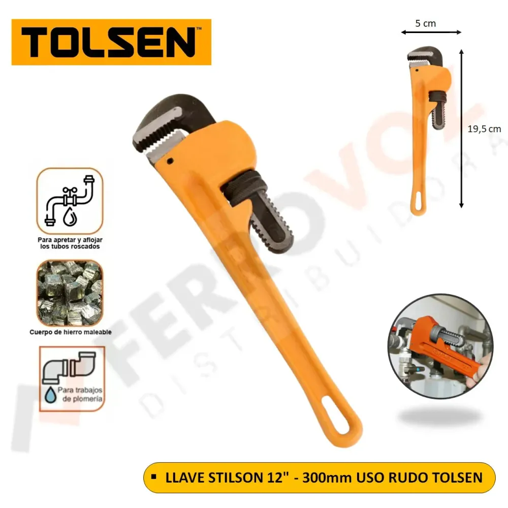 LLAVE STILSON 12" "TOLSEN" | Recargables 1000 Veces |