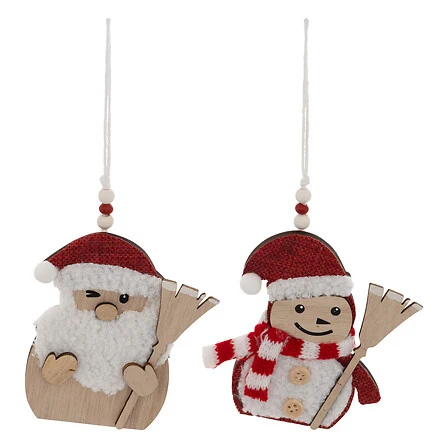 Lote de 2 figuras Papá Noel escoba madera altura 12 cm rojo y blanco