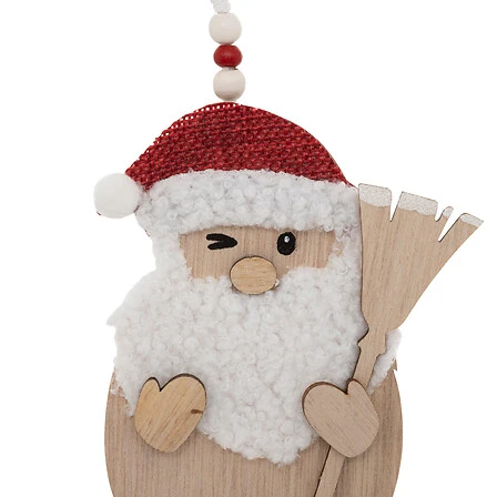 Lote de 2 figuras Papá Noel escoba madera altura 12 cm rojo y blanco
