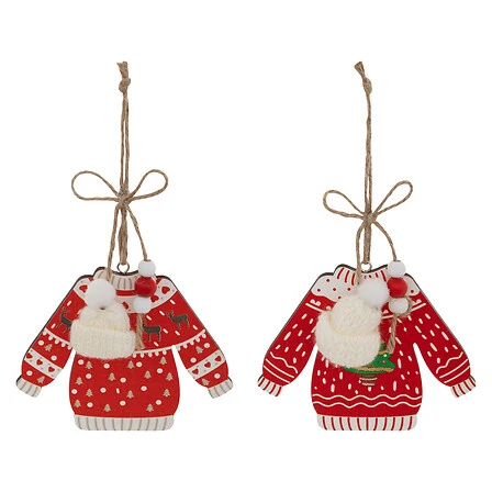 Lote de 2 figuras suéter de Navidad madera altura 12 cm