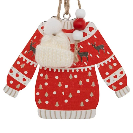 Lote de 2 figuras suéter de Navidad madera altura 12 cm