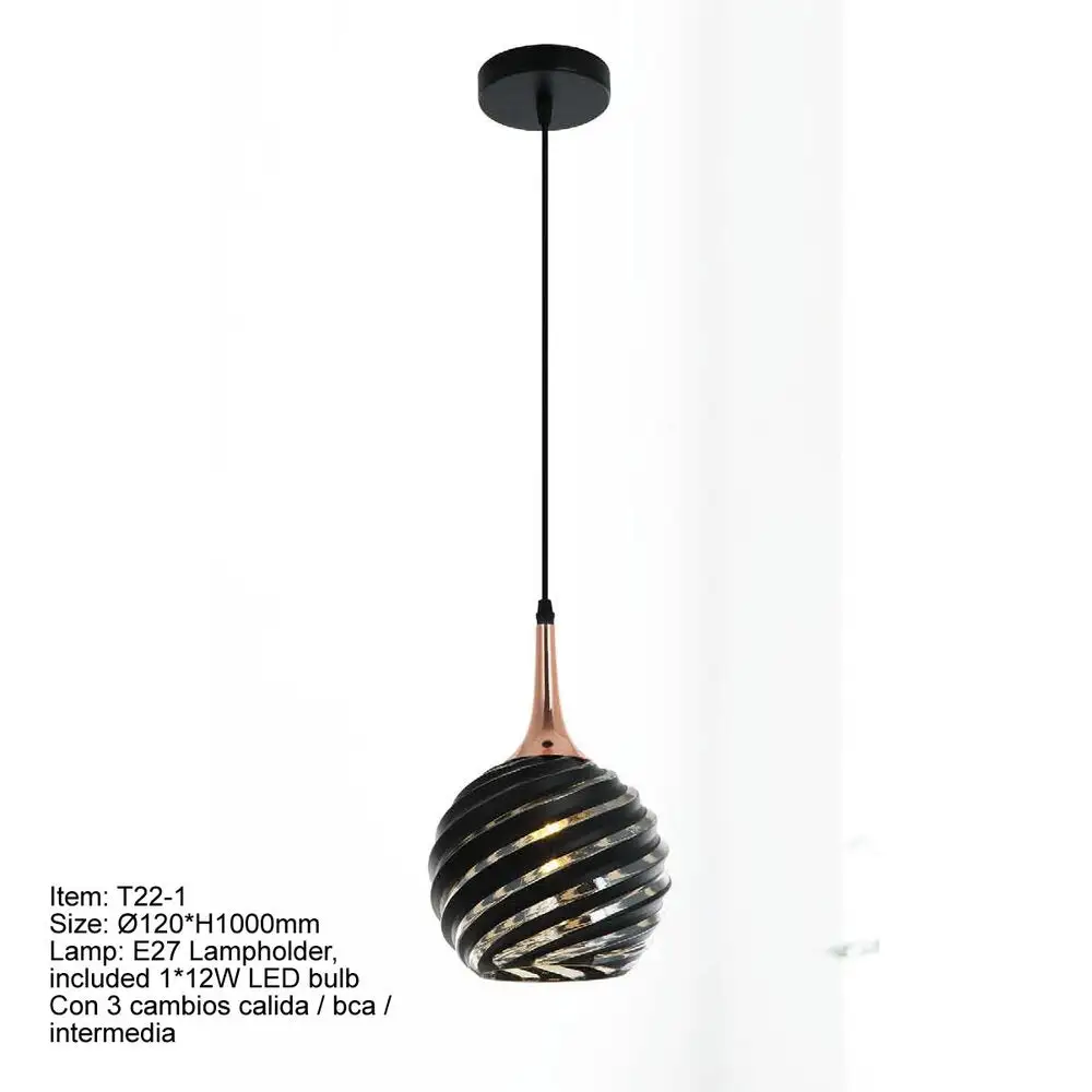 Lum colgante led e27 12w 3 cambios de luz negro Resistentes Derrames