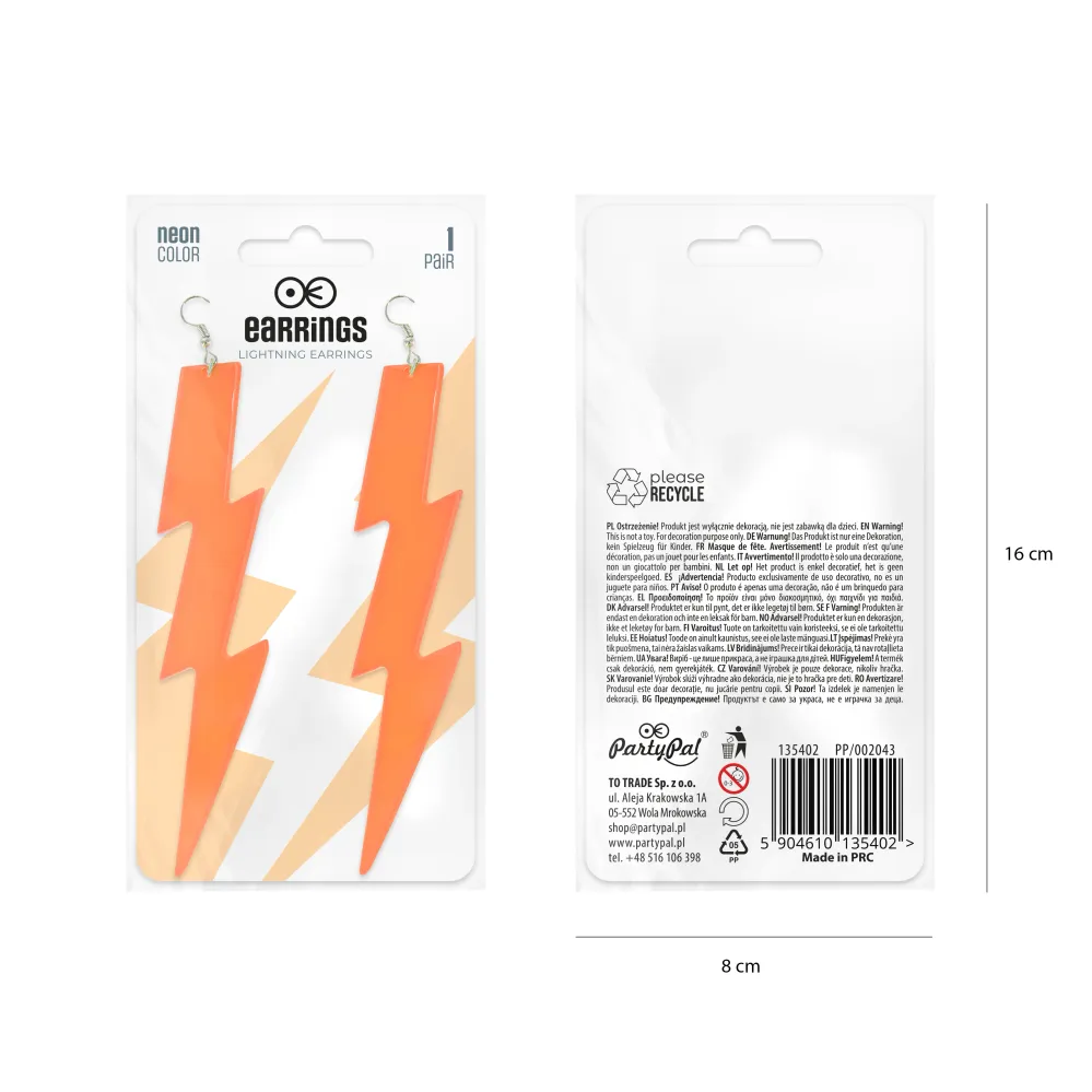 Pendientes neón Rayo naranja 12cm para Mandos Distancia