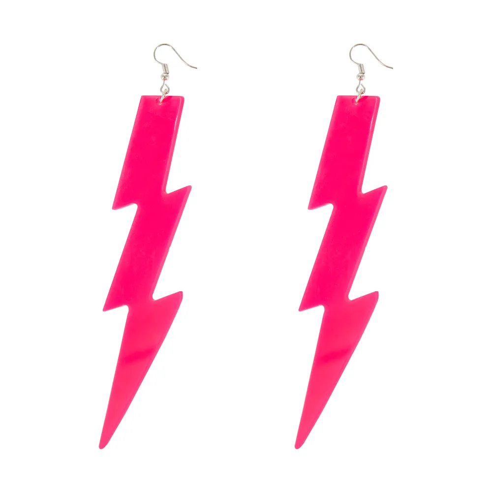 Pendientes neón Rayo rosa 12cm con Estuche de Almacenamiento