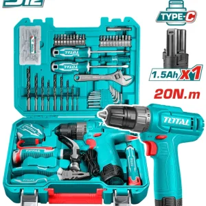 Perceuse Visseuse Sans Fil 12V TOTAL S12 Kit 129 Pièces Type C Recharge THKTHP11292