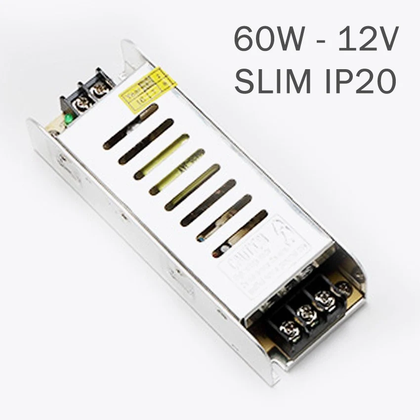 Pilas Alcalinas Fuente Alimentación LED Delgado 12V 60W