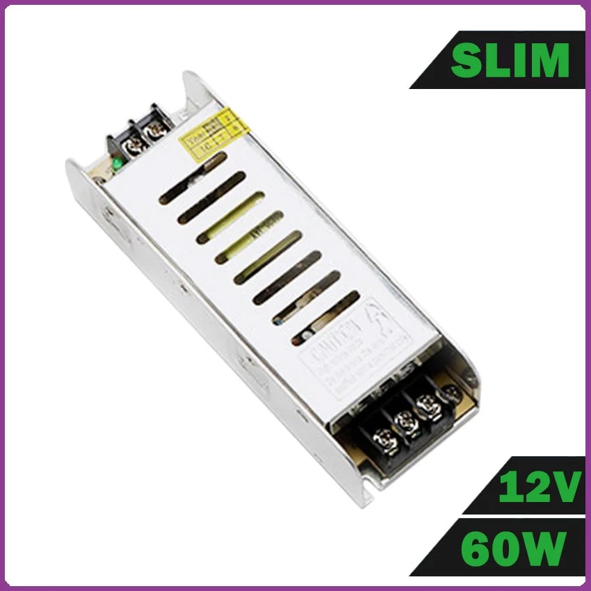 Pilas Alcalinas Fuente Alimentación LED Delgado 12V 60W