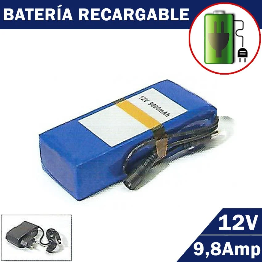 Pilas de Baterí Baterí Litio 117W 9,8Amp LED 12V con Cargador