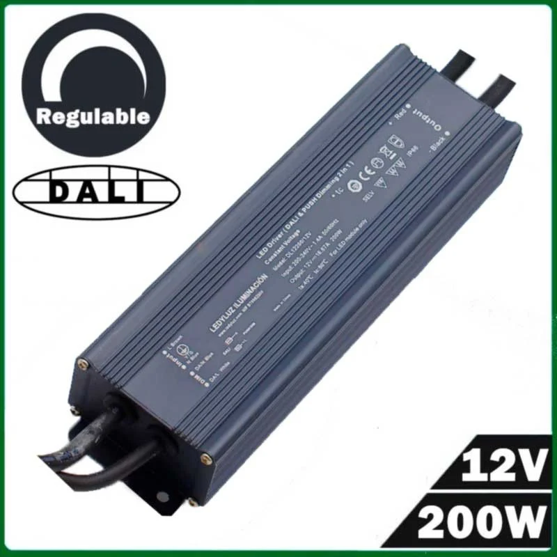 Pilas de Baterí Fuente Alimentación LED Regulable DALI & PUSH Tensión Constante 12V 200W