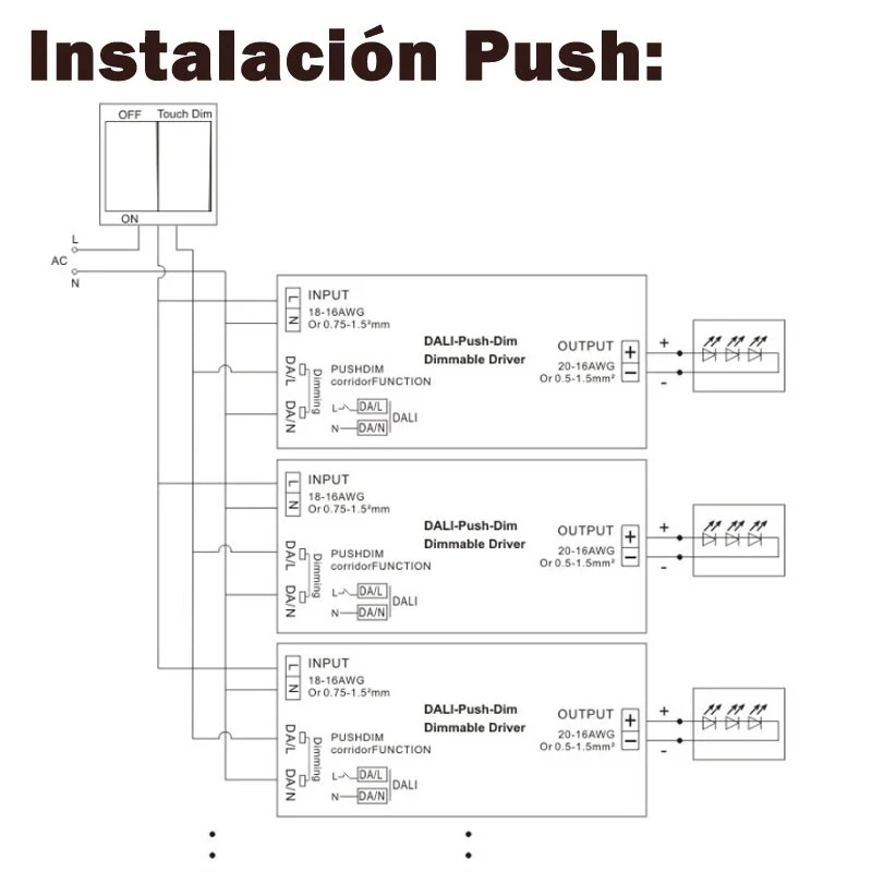 Pilas de Baterí Fuente Alimentación LED Regulable DALI & PUSH Tensión Constante 12V 200W