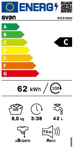 Pilas de Baterí Lavadora Svan SVL8120A3 8Kg Inverter 1200 rpm C Display