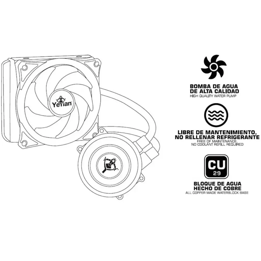 Pilas de Baterí Yeyian wc1200 enfriamiento liquido rgb 120mm int amd vatn serie 1200