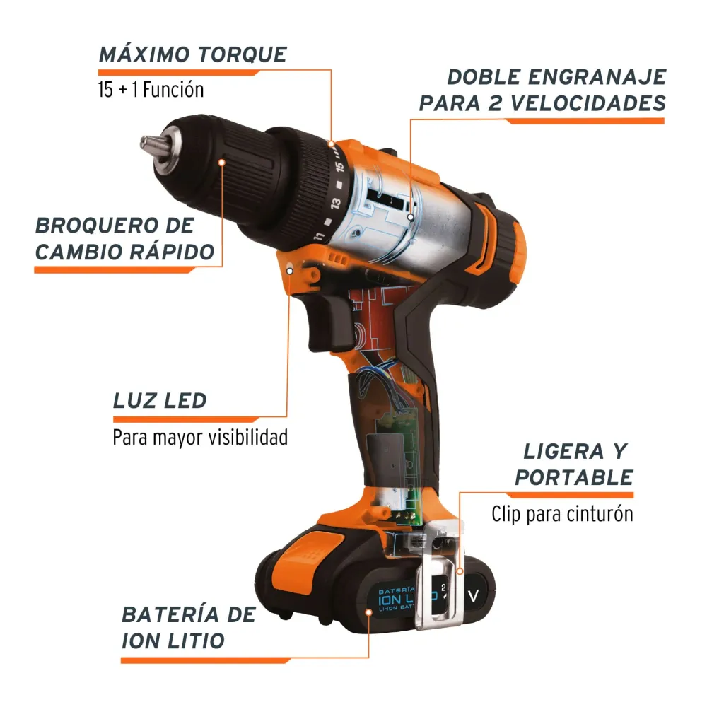 Pilas de Reloj Taladro inalámbrico, baterí ion litio, 12 V, 3/8"