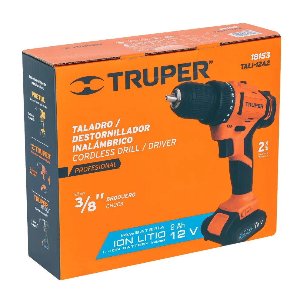Pilas de Reloj Taladro inalámbrico, baterí ion litio, 12 V, 3/8"