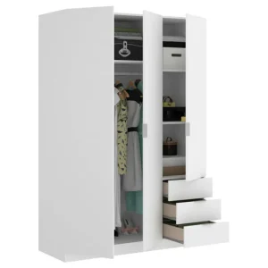 Recargables Premium Dbarro Armario, Percha para dormitorio, Armario con 3 puertas batientes y 3 cajones, 121x52h184 cm, Bl...