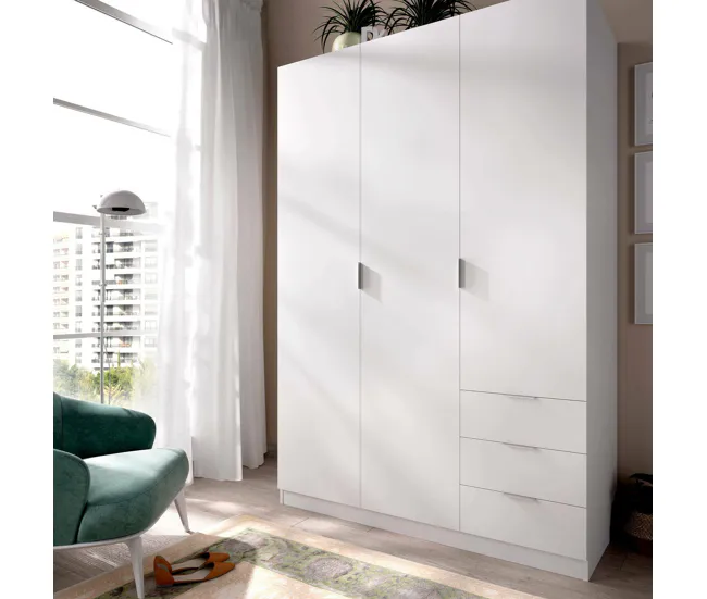 Recargables Premium Dbarro Armario, Percha para dormitorio, Armario con 3 puertas batientes y 3 cajones, 121x52h184 cm, Bl...