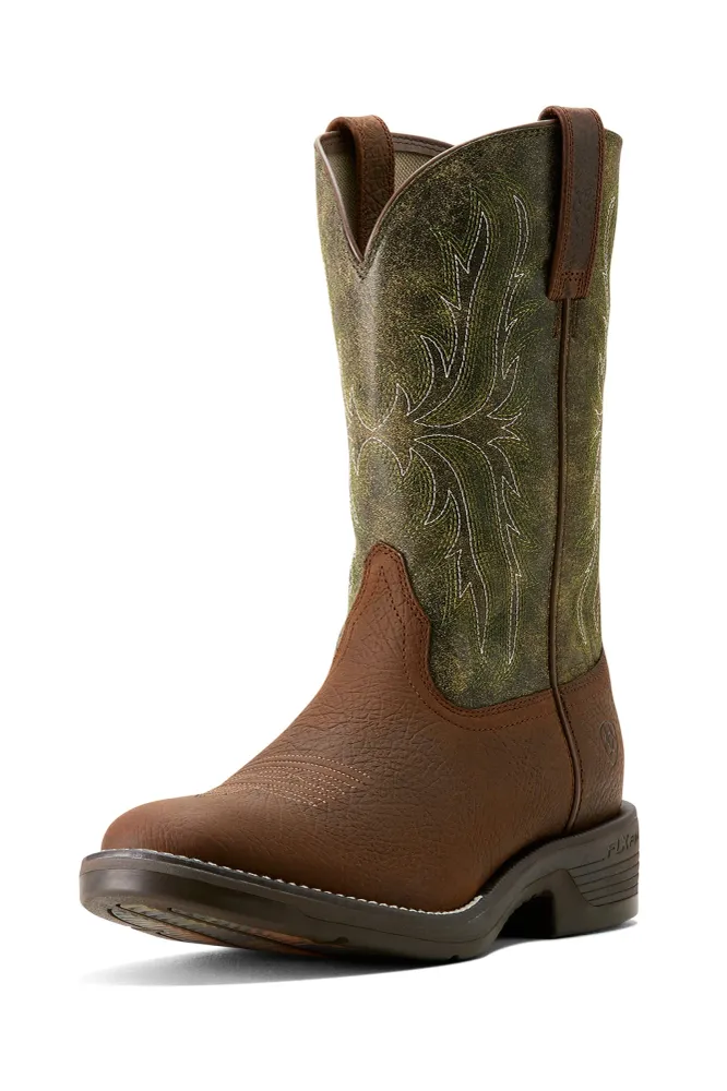 Ridgeback Round Toe Cowboy Boots Toffee Brown/ Moss Menta 12