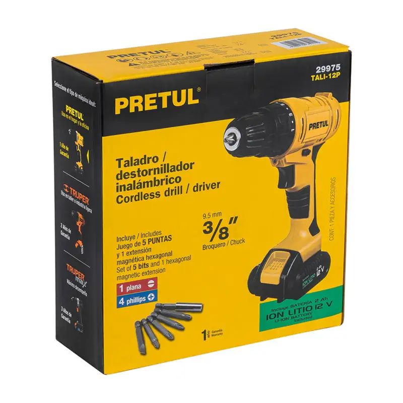 Taladro inalámbrico 3/8", 12 v, pretul AA - 24 Unidades