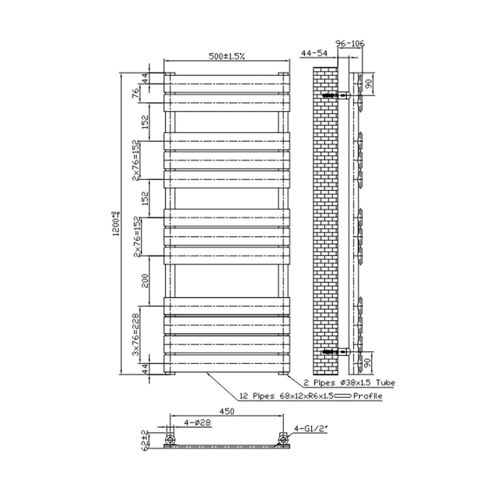 Termoarredo hidráulico modelo Ritmo 1213x500 mm y 575W - Blanco con Estuche de Almacenamiento