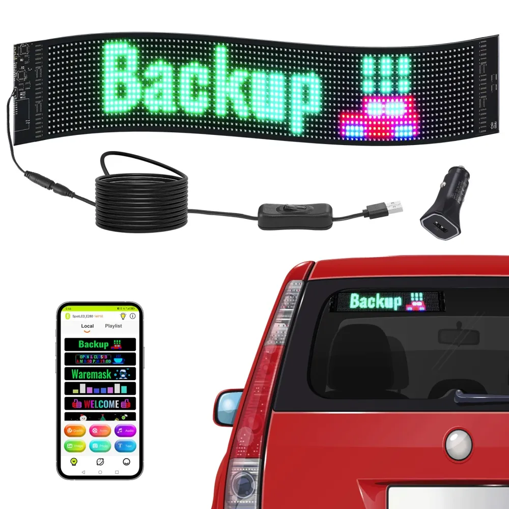 Usb5v Letrero Led Programable Flexibe Letrero Lumino 12x59cm GRADO B con Estuche de Almacenamiento