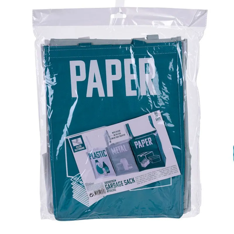 Natural y Ecológico Pack de 3 bolsas de reciclaje reutilizables azul 30x30x39 cm
