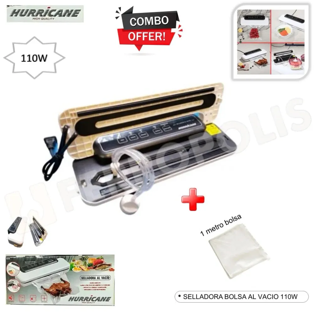 SELLADORA BOLSA AL VACIO 110W + 1 mt BOLSA "HURRICANE" para Hogar y Oficina