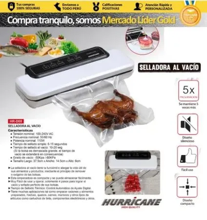 SELLADORA BOLSA AL VACIO 110W + 1 mt BOLSA "HURRICANE" para Hogar y Oficina