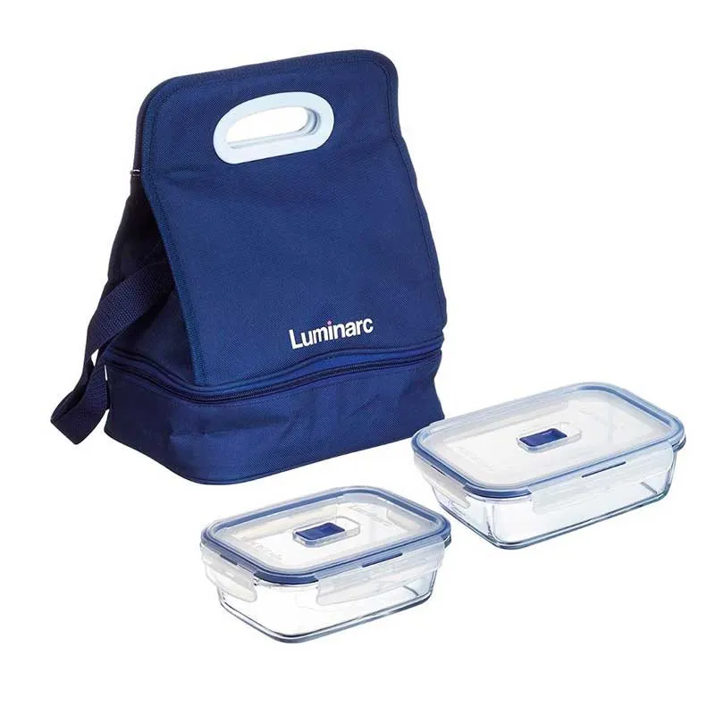 Set de bolsa portamenú Íntegro Box Luminarc con 2 recipientes herméticos azul