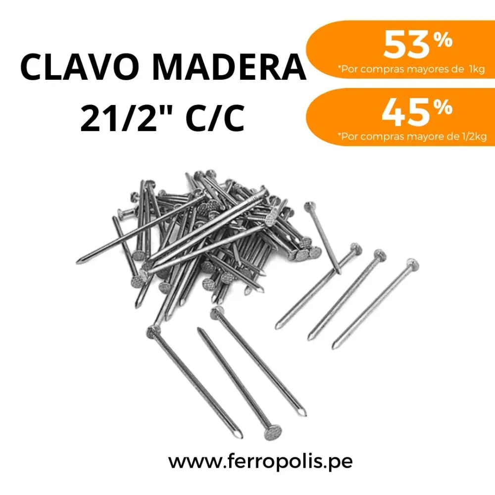 CLAVO MADERA 2 1/2" C/C ( x 100 gr ) (Certificado Ecológico)