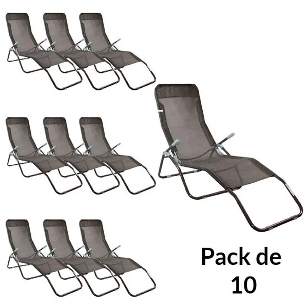 Pack 10 tumbonas 7house reclinables plegables negro