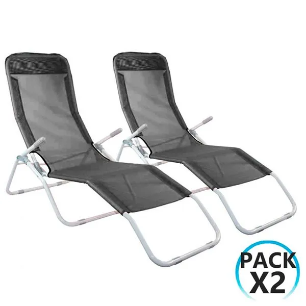 Pack 2 tumbonas 7house reclinables plegables negro
