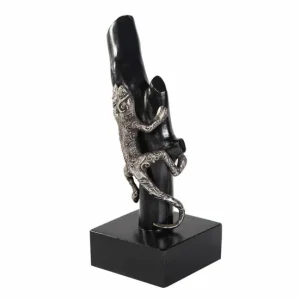 Figura Decorativa Alexandra House Living Negro Plateado Acero Madera de mango Lagarto 17 x 32 x 13 cm