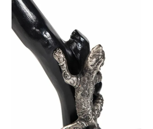 Figura Decorativa Alexandra House Living Negro Plateado Acero Madera de mango Lagarto 17 x 32 x 13 cm