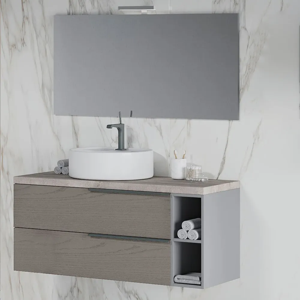 Mobile bagno con lavabo ceramica specchio e lampada cm 120 colore Pietra - Cubi&Co modello Symmetry 4