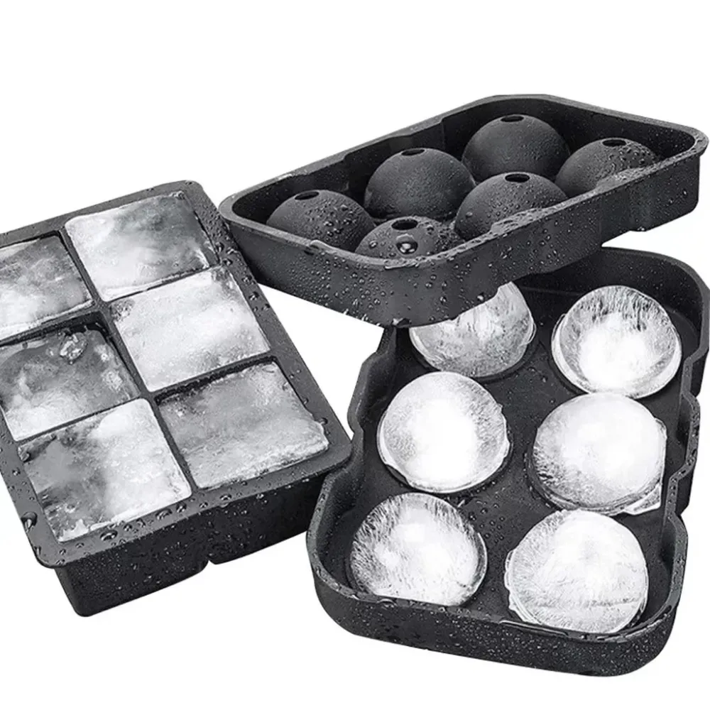 PACK Bandeja de hielo de silicona de grado alimenticio, 6 cubos 5cm Y 6 esfera de 4.5cm diá.