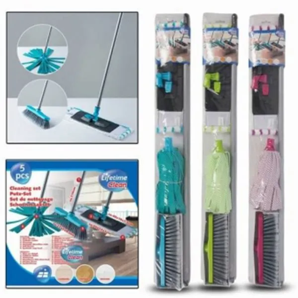 Set de limpieza 5 piezas Fregona + Mopa + Escoba