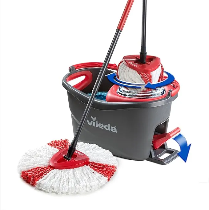 Vileda Easy Wring & Clean Turbo / Sistema de Fregona con Cubo y Pedal / Mango telescópico 125cm./ Cabezal de microfibra 2...