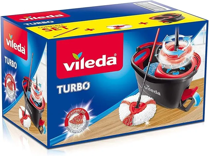 Vileda Easy Wring & Clean Turbo / Sistema de Fregona con Cubo y Pedal / Mango telescópico 125cm./ Cabezal de microfibra 2...
