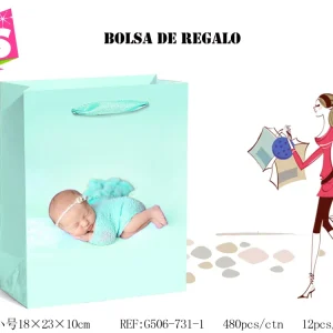 Pack 12 Bolsas Papel de Regalo 18x23x10cm Diseño Bebé Verde 3D-02-B