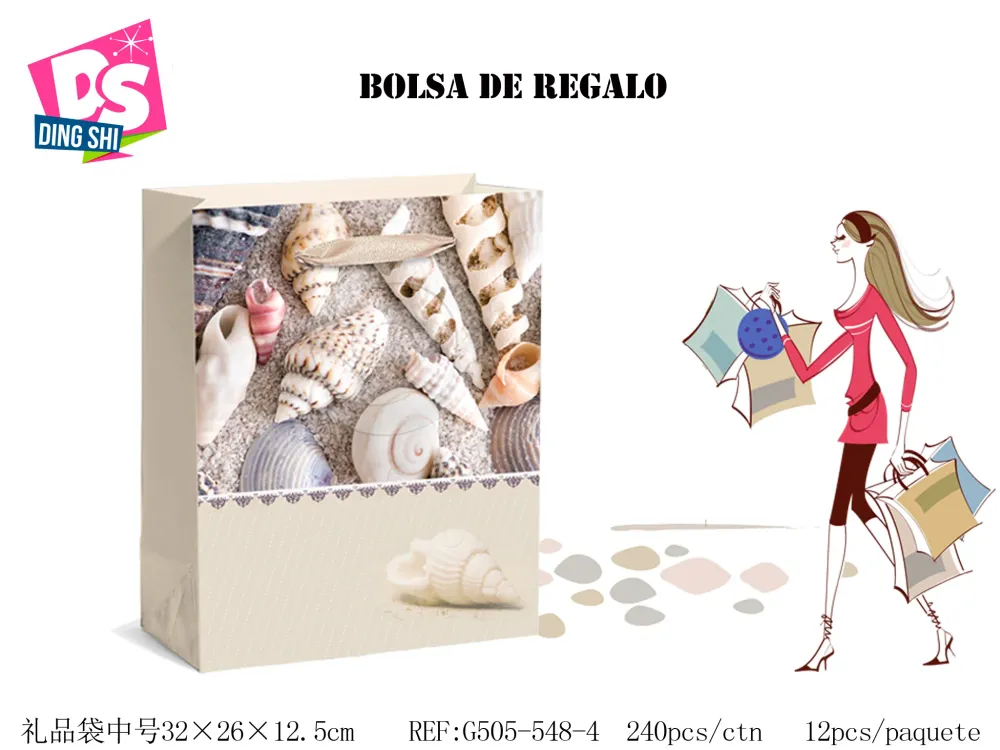Pack 12 Bolsas Papel de Regalo 26x32x12,5cm Diseño Mar 3D-02-B