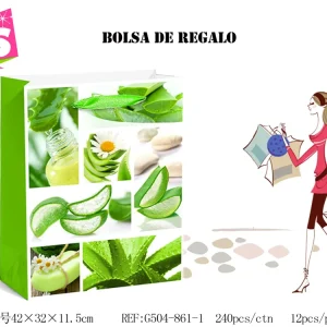 Pack 12 Bolsas Papel de Regalo 18x23x10cm Diseño Verde Fresh 3D-04-B
