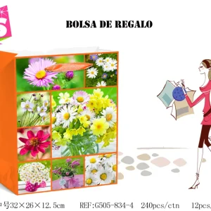 Pack 12 Bolsas Papel de Regalo 26x32x12,5cm Diseño Floral 3D