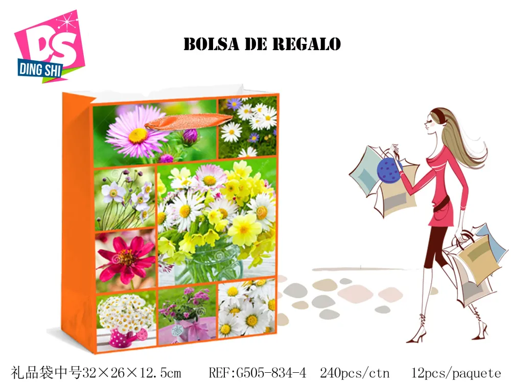 Pack 12 Bolsas Papel de Regalo 26x32x12,5cm Diseño Floral 3D